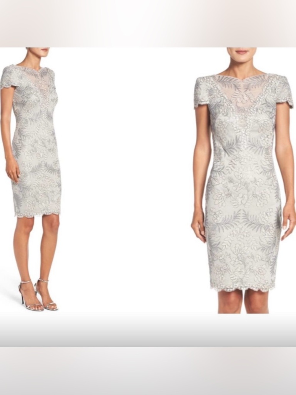 Tadashi Shoji NWT Gray Lace Cocktail Dress Mother of the Bride Size 6 - Picture 2 of 16